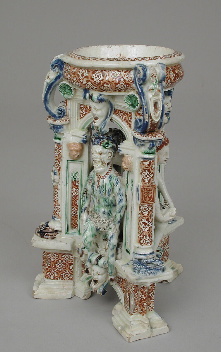 Salt, Lead-glazed earthenware inlaid with slip, with molded ornament, French, Saint-Porchaire or Paris