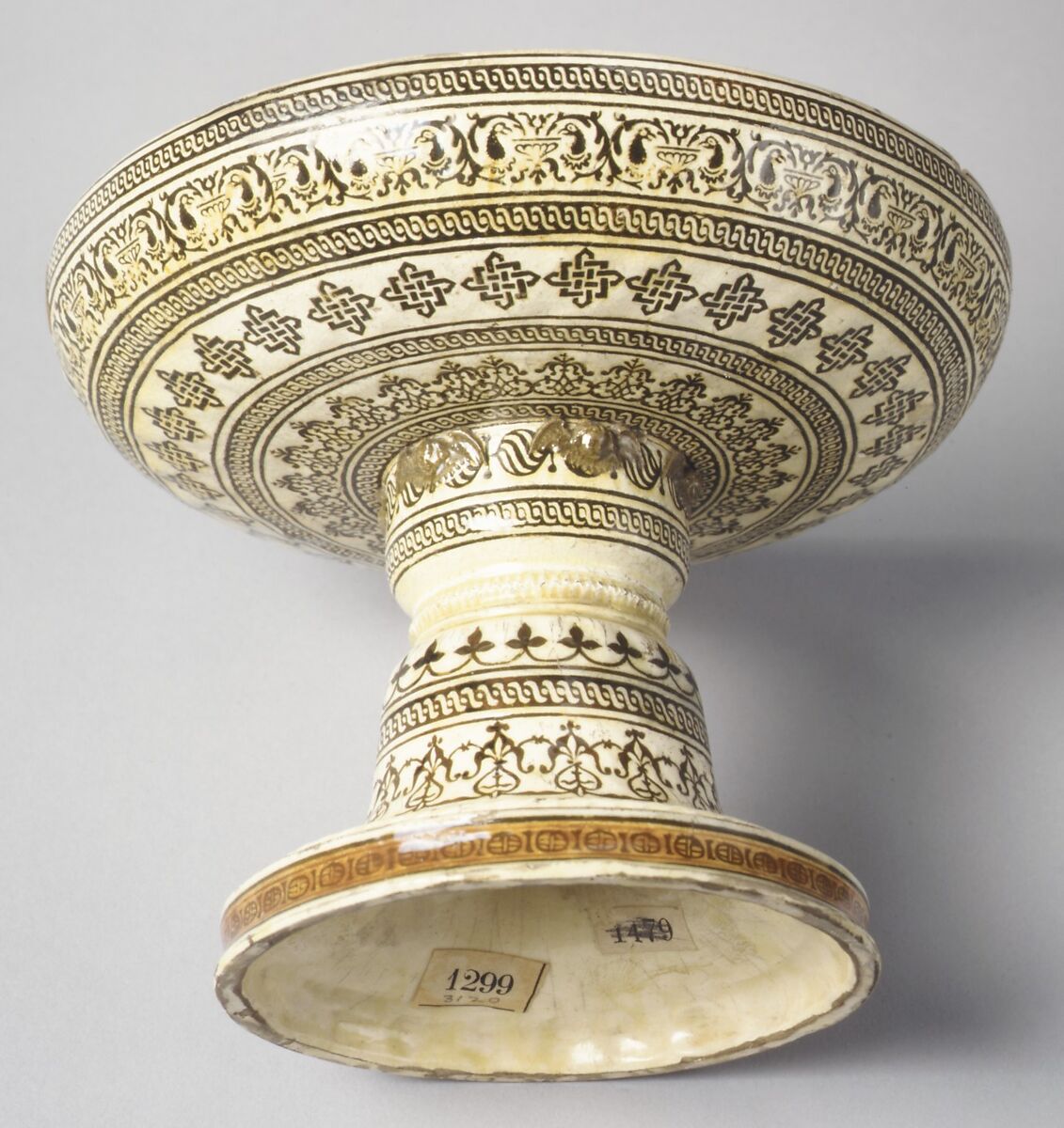 Tazza with cover, Lead-glazed earthenware inlaid with slip, with molded ornament, with 20th century unpainted foot, French, Saint-Porchaire or Paris