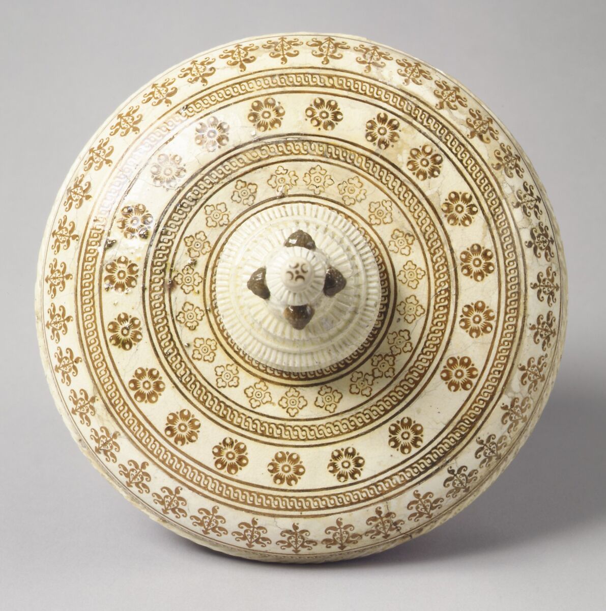 Tazza with cover, Lead-glazed earthenware inlaid with slip, with molded ornament, with 20th century unpainted foot, French, Saint-Porchaire or Paris