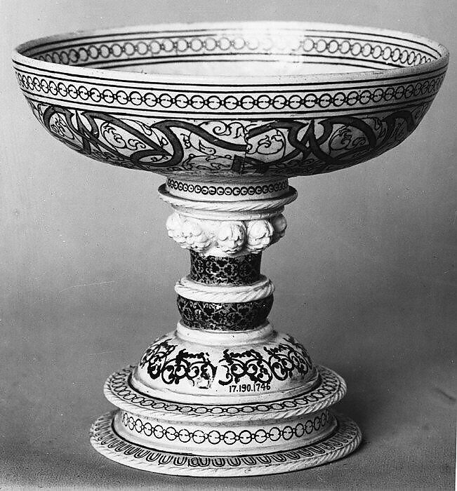 Tazza, Lead-glazed earthenware inlaid with slip, with molded ornament, French, Saint-Porchaire or Paris 