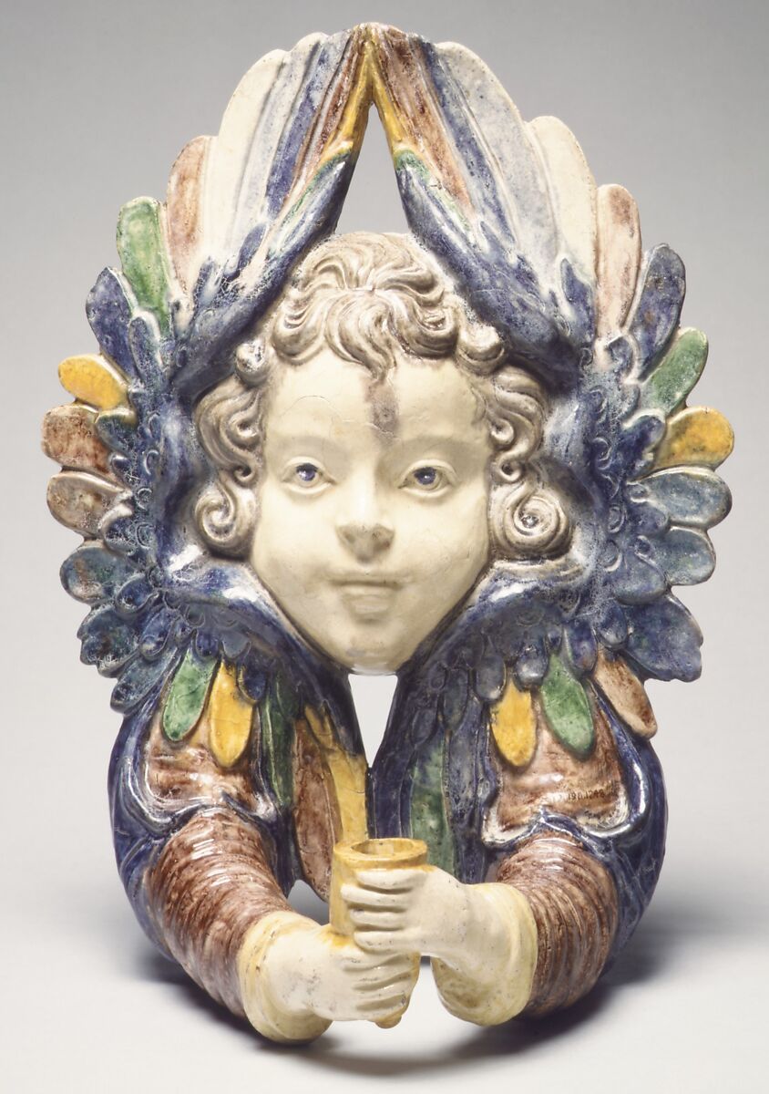 Wall lights, Faience (tin-glazed earthenware), probably French, Fontainebleau