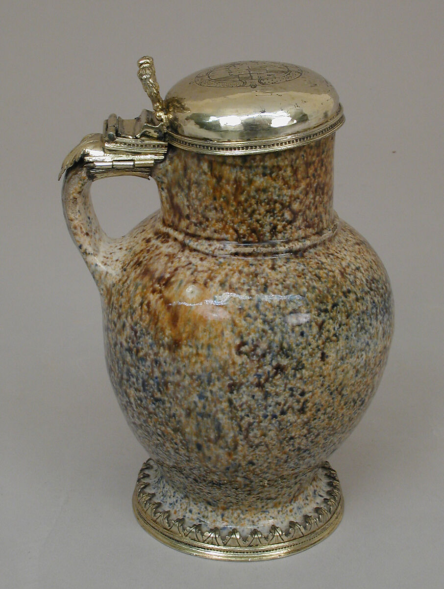 Tankard, Tin-glazed earthenware; silver-gilt, Flemish, Antwerp 