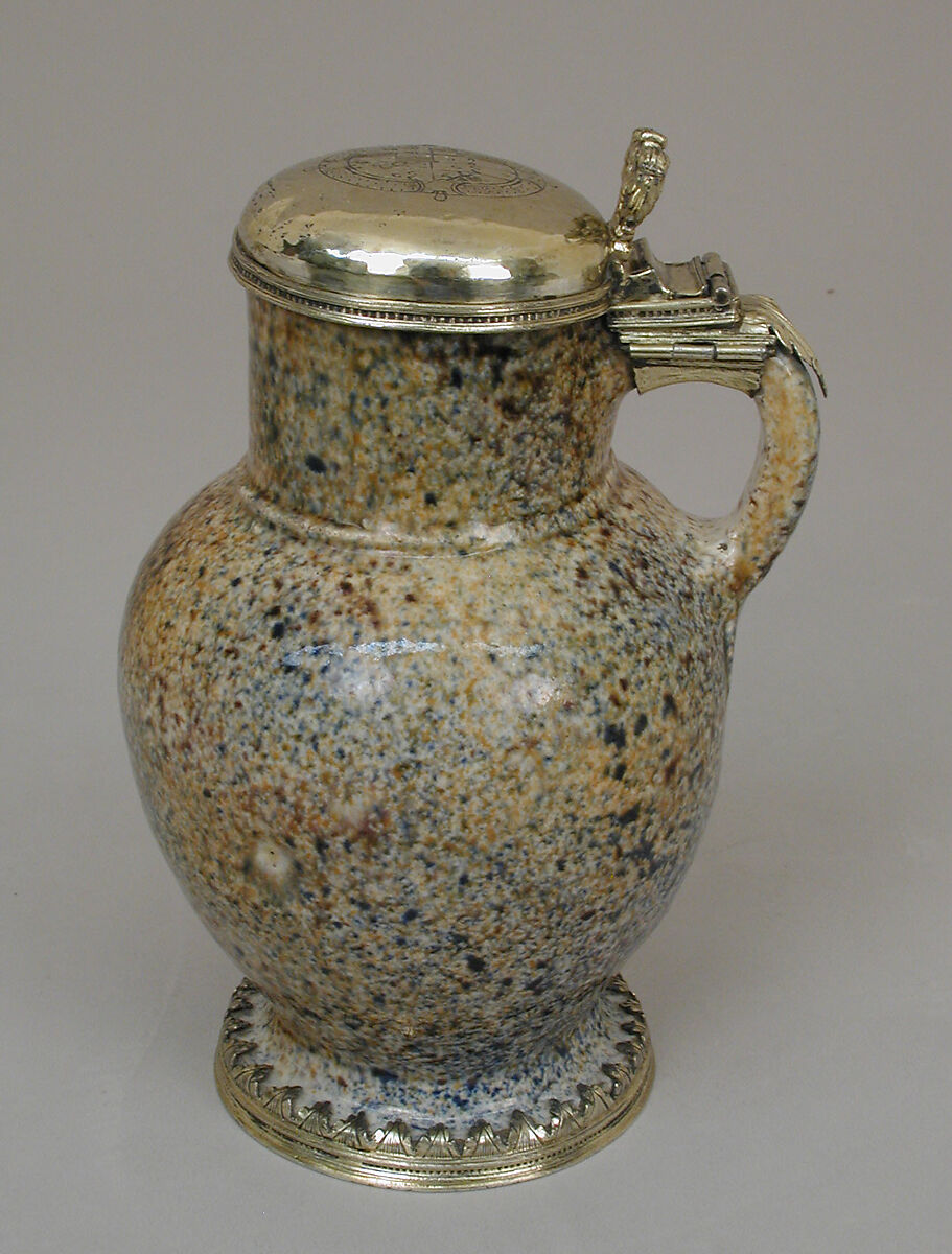 Tankard, Tin-glazed earthenware; silver-gilt, Flemish, Antwerp