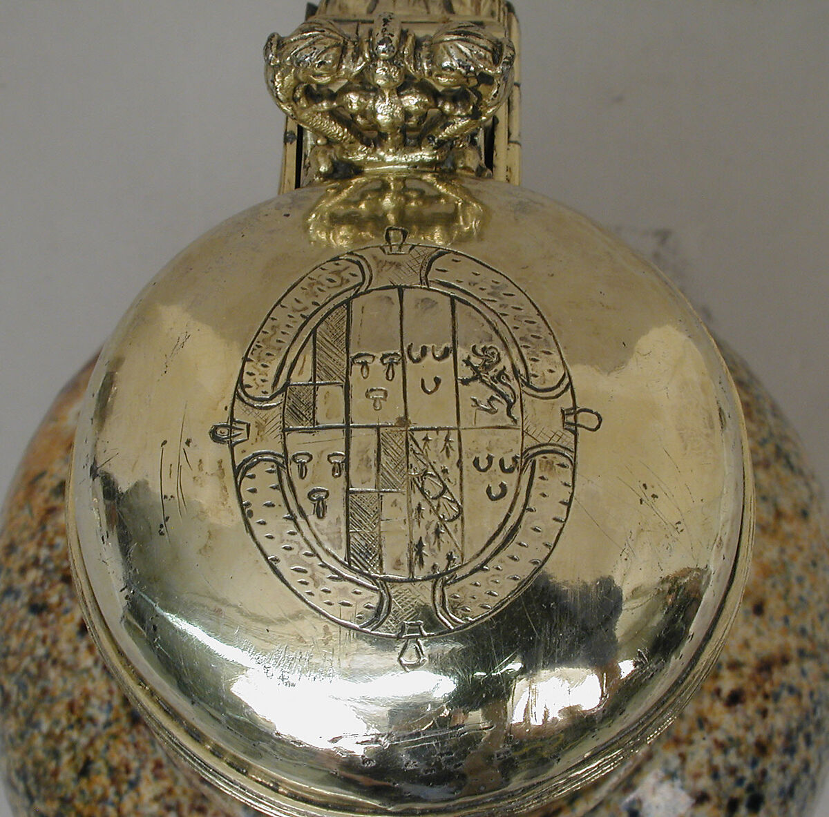 Tankard, Tin-glazed earthenware; silver-gilt, Flemish, Antwerp