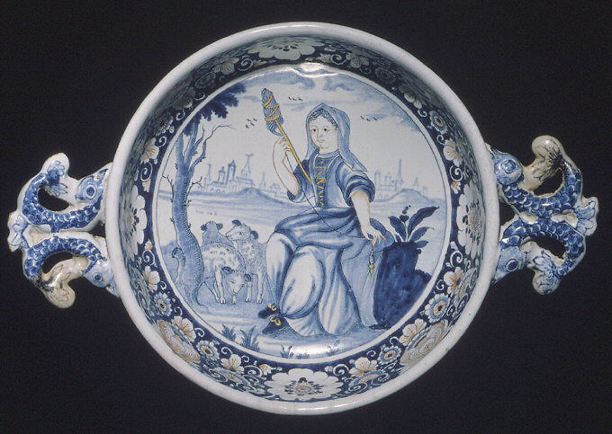 Bowl with cover, Faience (tin-glazed earthenware), French, Rouen