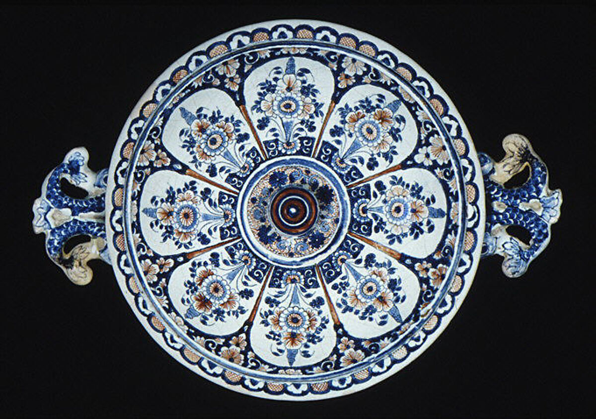 Bowl with cover, Faience (tin-glazed earthenware), French, Rouen
