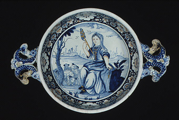 Bowl with cover, Faience (tin-glazed earthenware), French, Rouen
