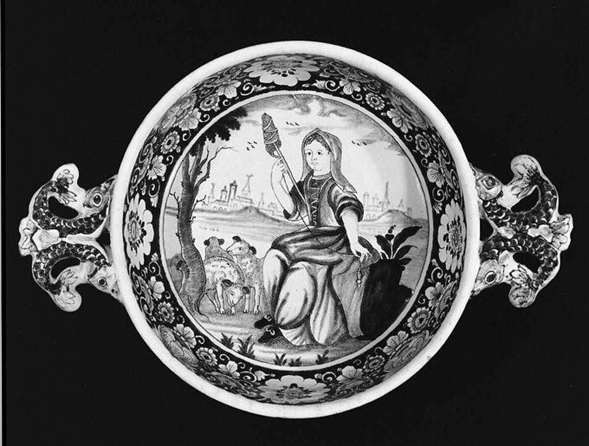 Bowl with cover, Faience (tin-glazed earthenware), French, Rouen