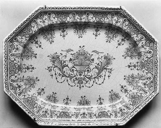 Plateau, Faience (tin-glazed earthenware), French, Rouen 