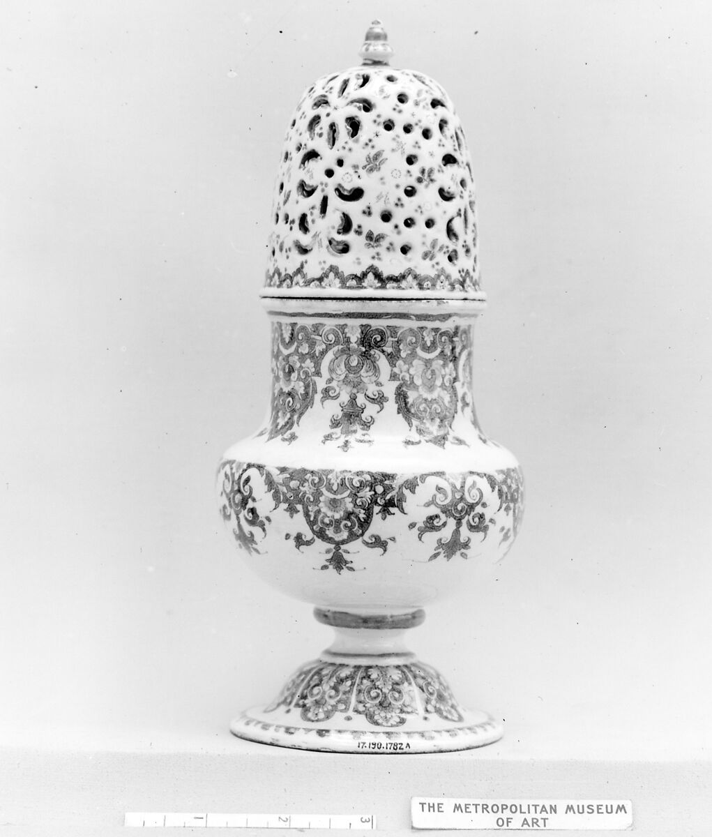 Sugar caster, Faience (tin-glazed earthenware), French, possibly Lille 