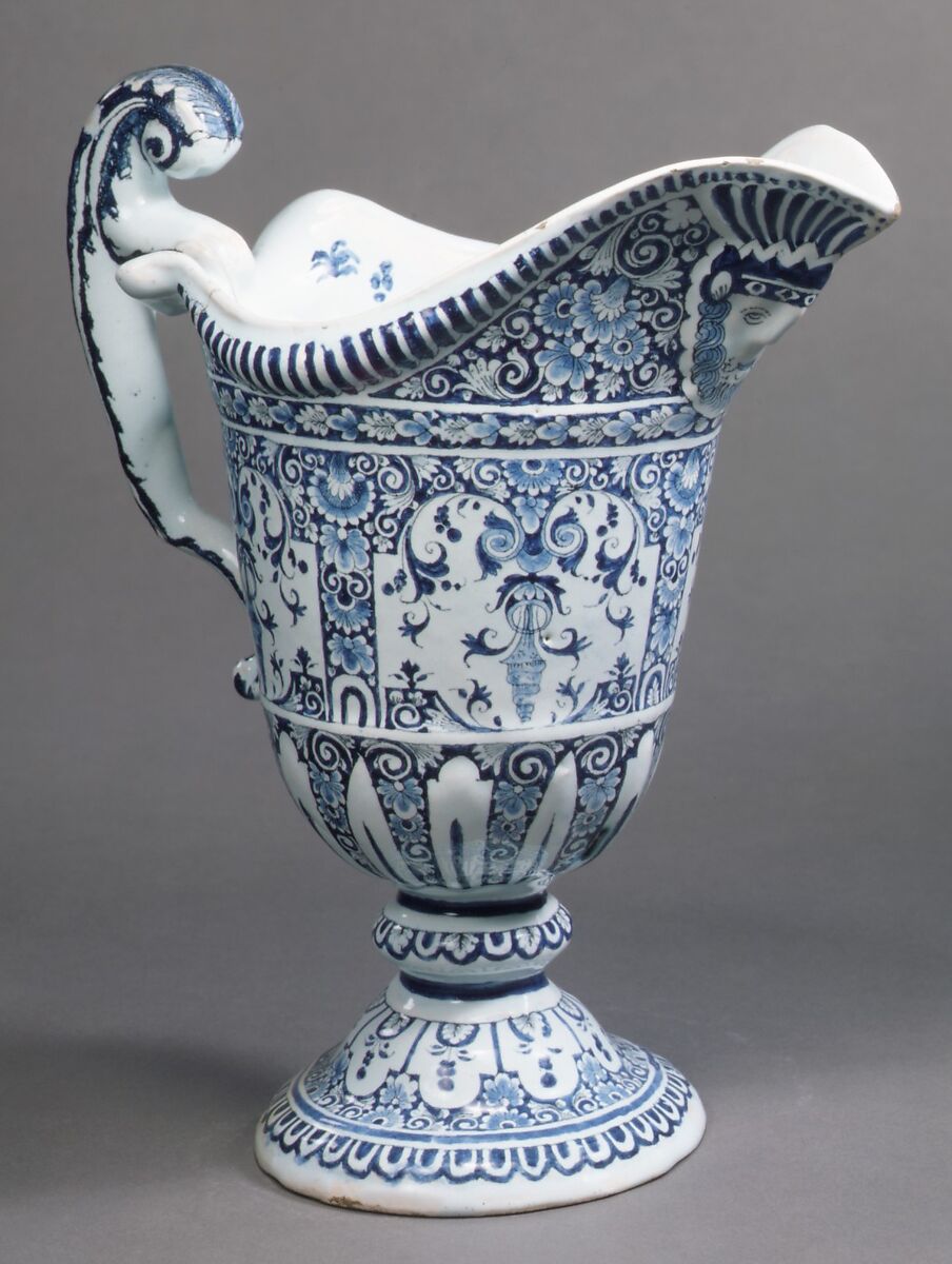 Ewer, Faience (tin-glazed earthenware), French, Rouen
