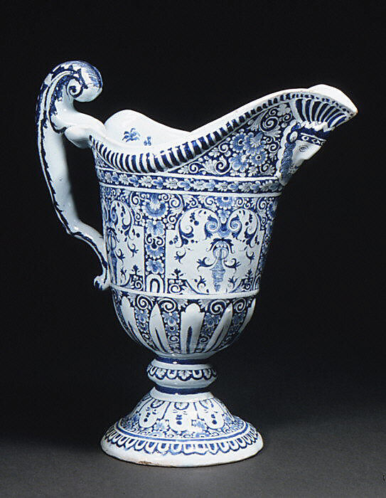 Ewer, Faience (tin-glazed earthenware), French, Rouen