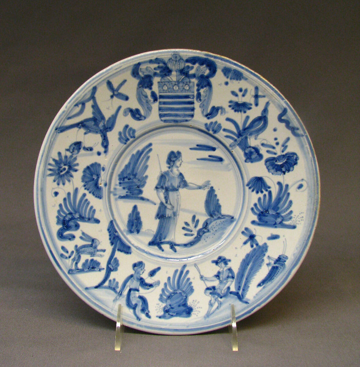 Plate, Faience (tin-glazed earthenware), probably French, Nevers