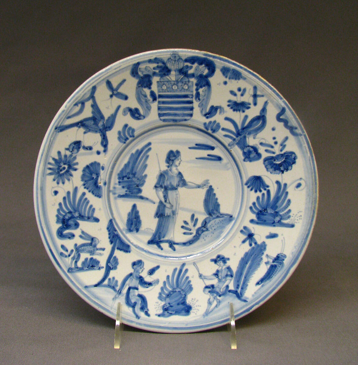 Plate, Faience (tin-glazed earthenware), probably French, Nevers 