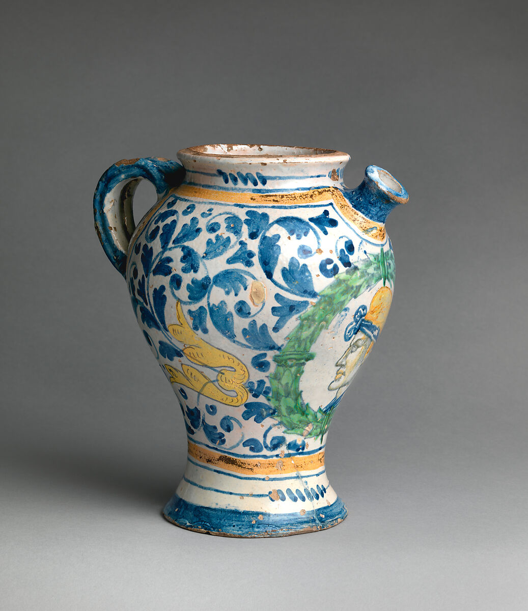 Jug (chevrette), Workshop of Masséot Abaquesne (French, active 1538–57) and, Faience (tin-glazed earthenware), French, Rouen 