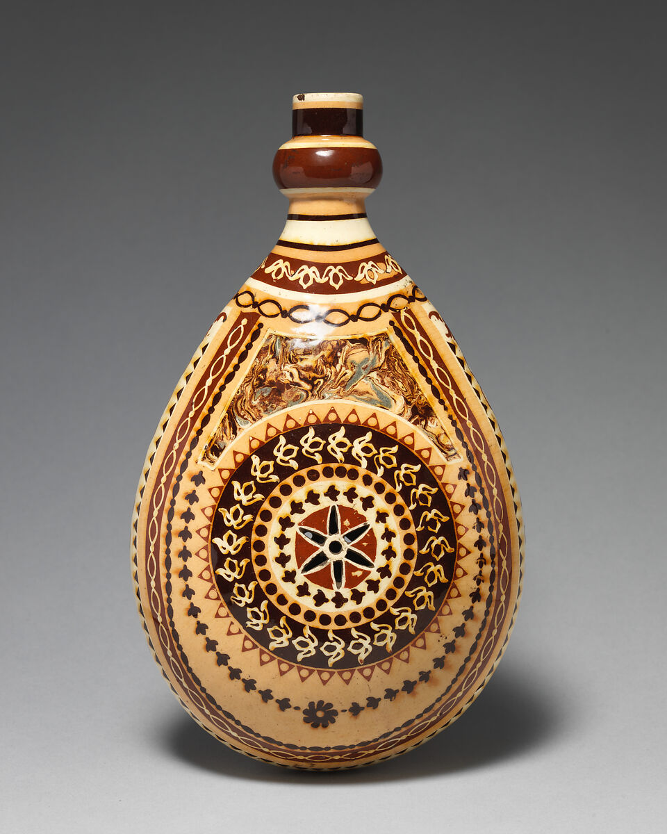 Flask, Faience (tin-glazed earthenware), French, Vaucluse (Apt) 