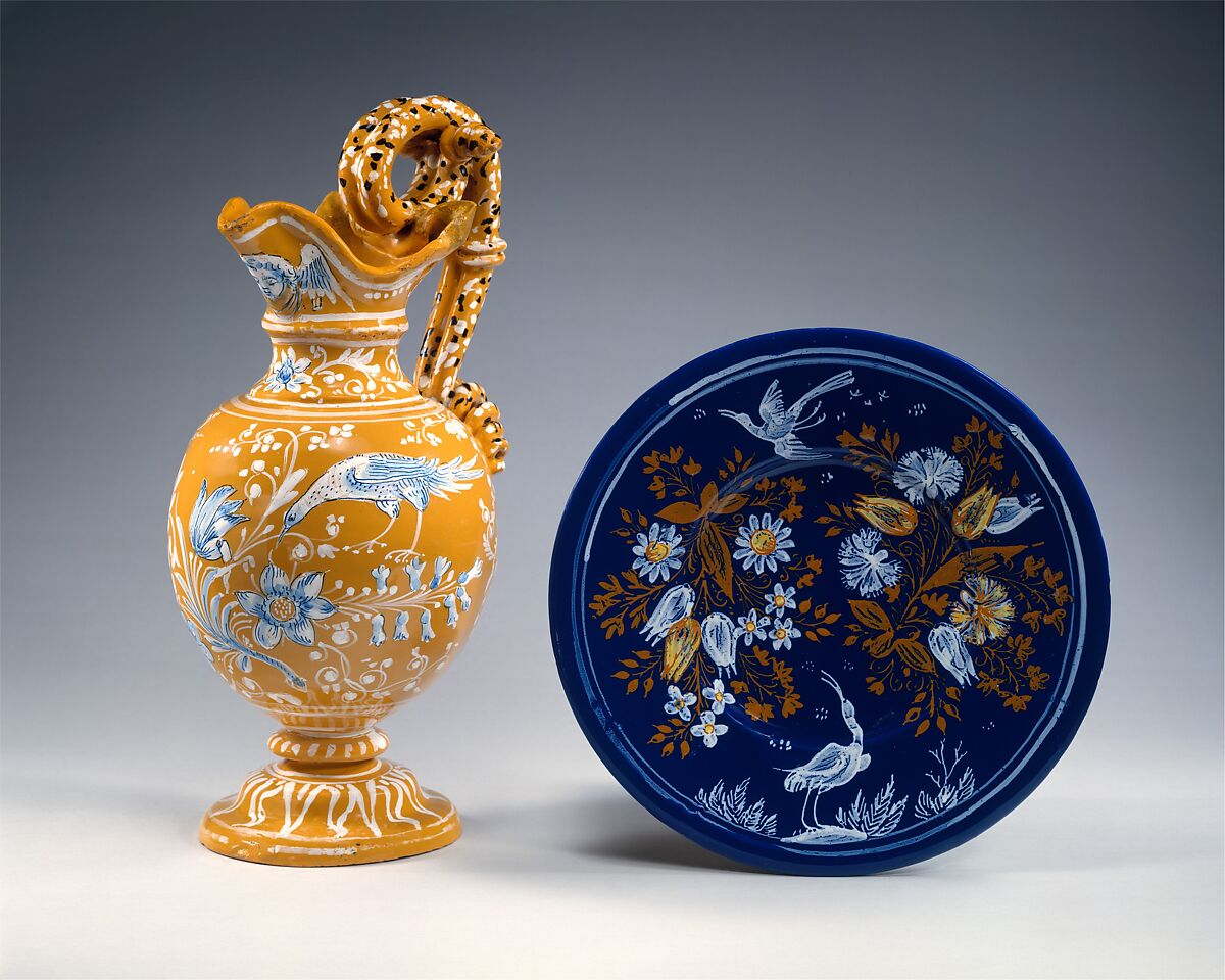 Ewer, Faience (tin-glazed earthenware), French, Nevers