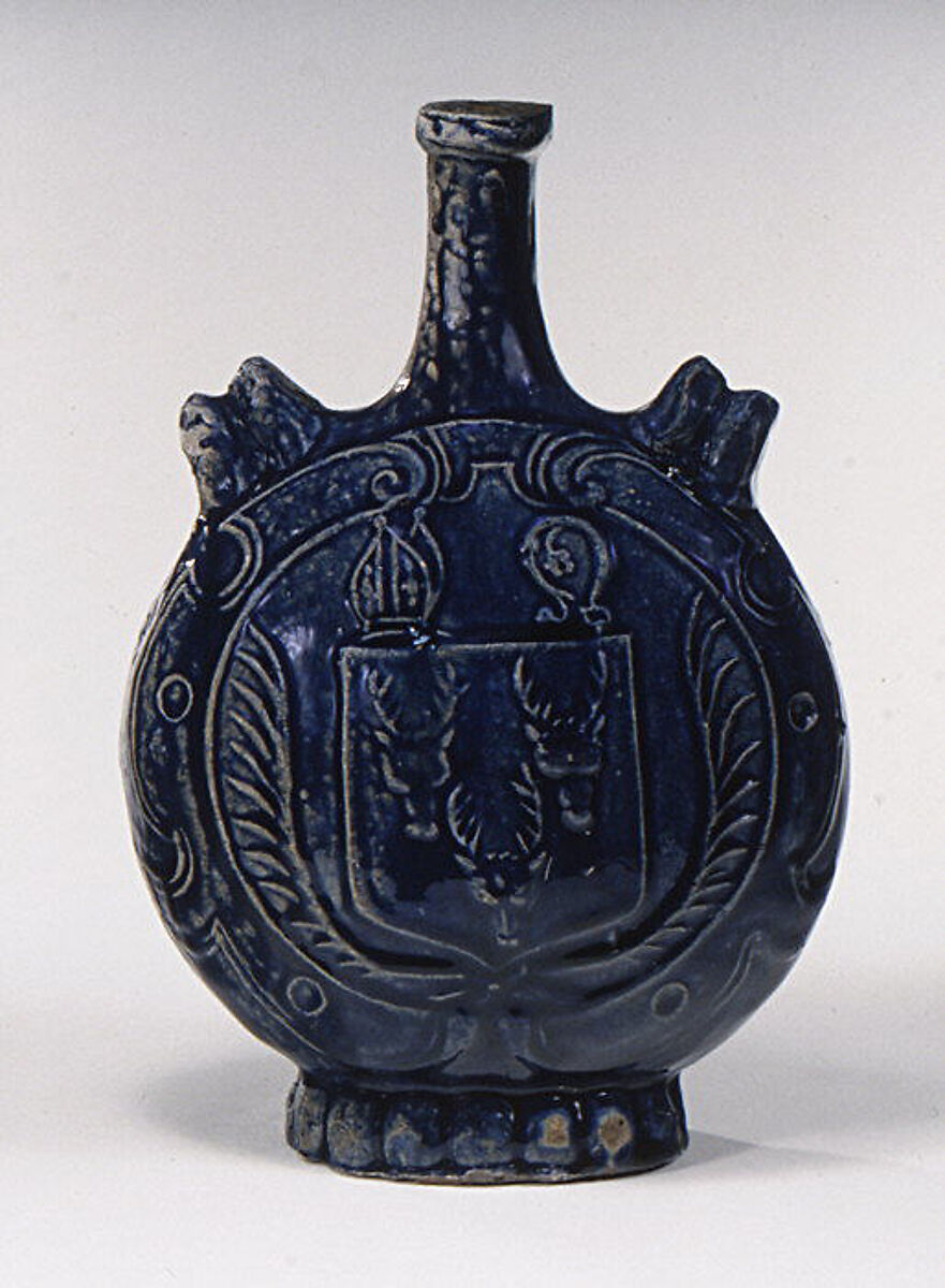 Pilgrim bottle, Stoneware, French, Puisaye 