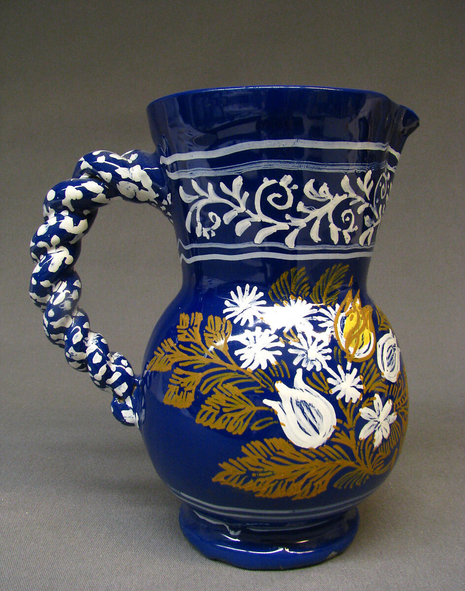 Jug, Faience (tin-glazed earthenware), French, Nevers