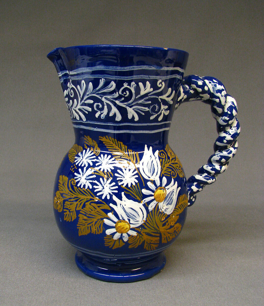 Jug, Faience (tin-glazed earthenware), French, Nevers 