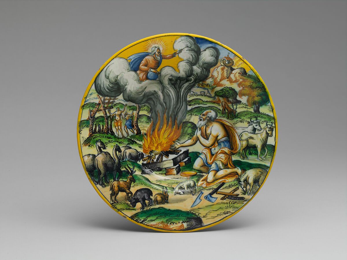 Sacrifice of Noah, After a woodcut by Bernard Salomon (French, ca. 1508–ca. 1561), Faience (tin-glazed earthenware), French, Lyons or Nevers 