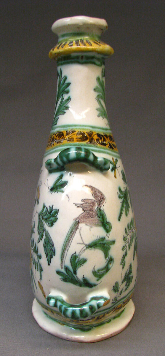 Pilgrim bottle, Faience (tin-glazed earthenware), French, Nevers