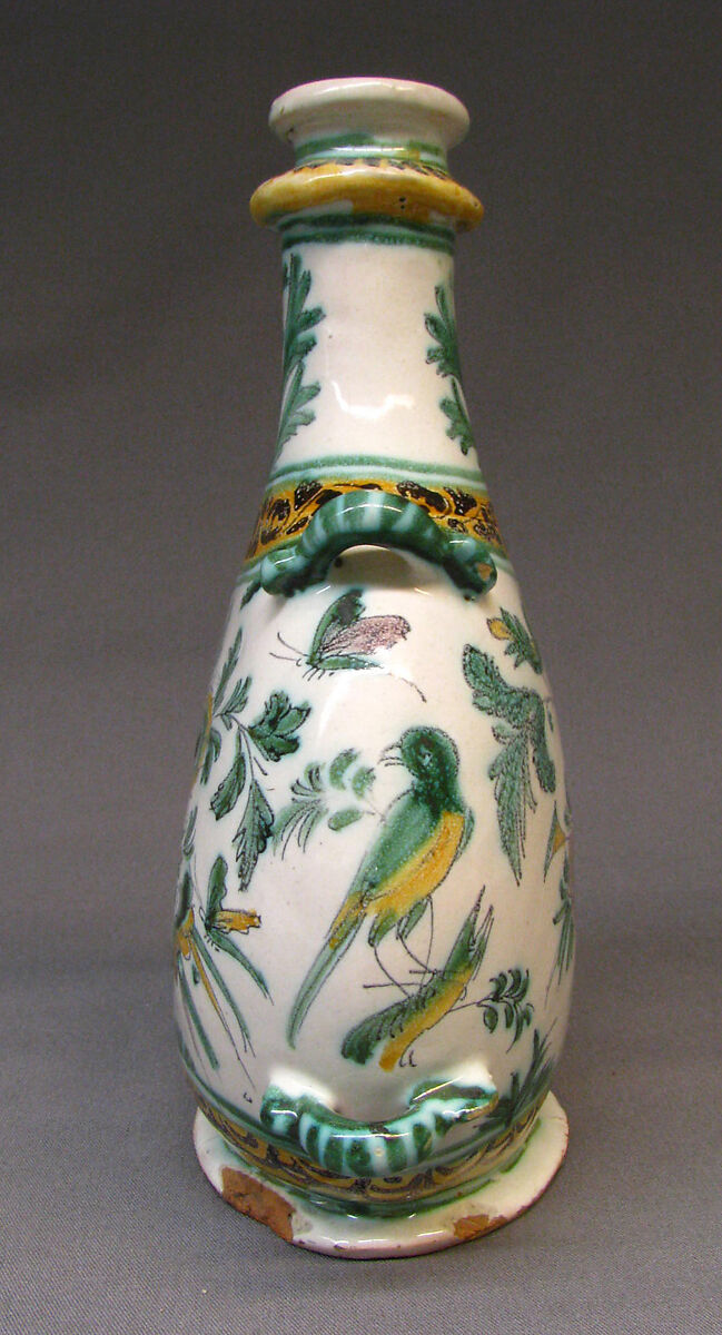 Pilgrim bottle, Faience (tin-glazed earthenware), French, Nevers