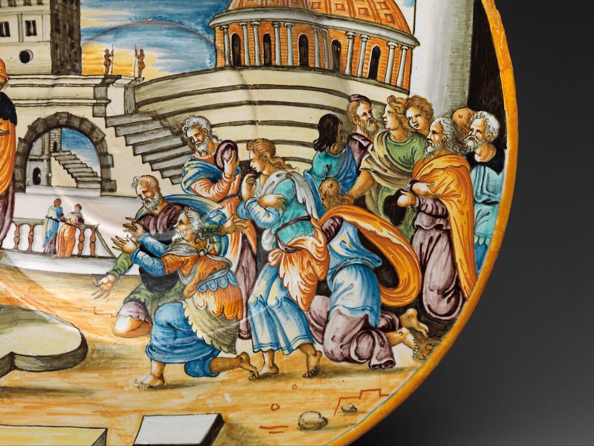 Dish with Joseph and His Brothers, Probably Workshop of Antoine Conrade and his family, Faïence (tin-glazed earthenware), French, Nevers