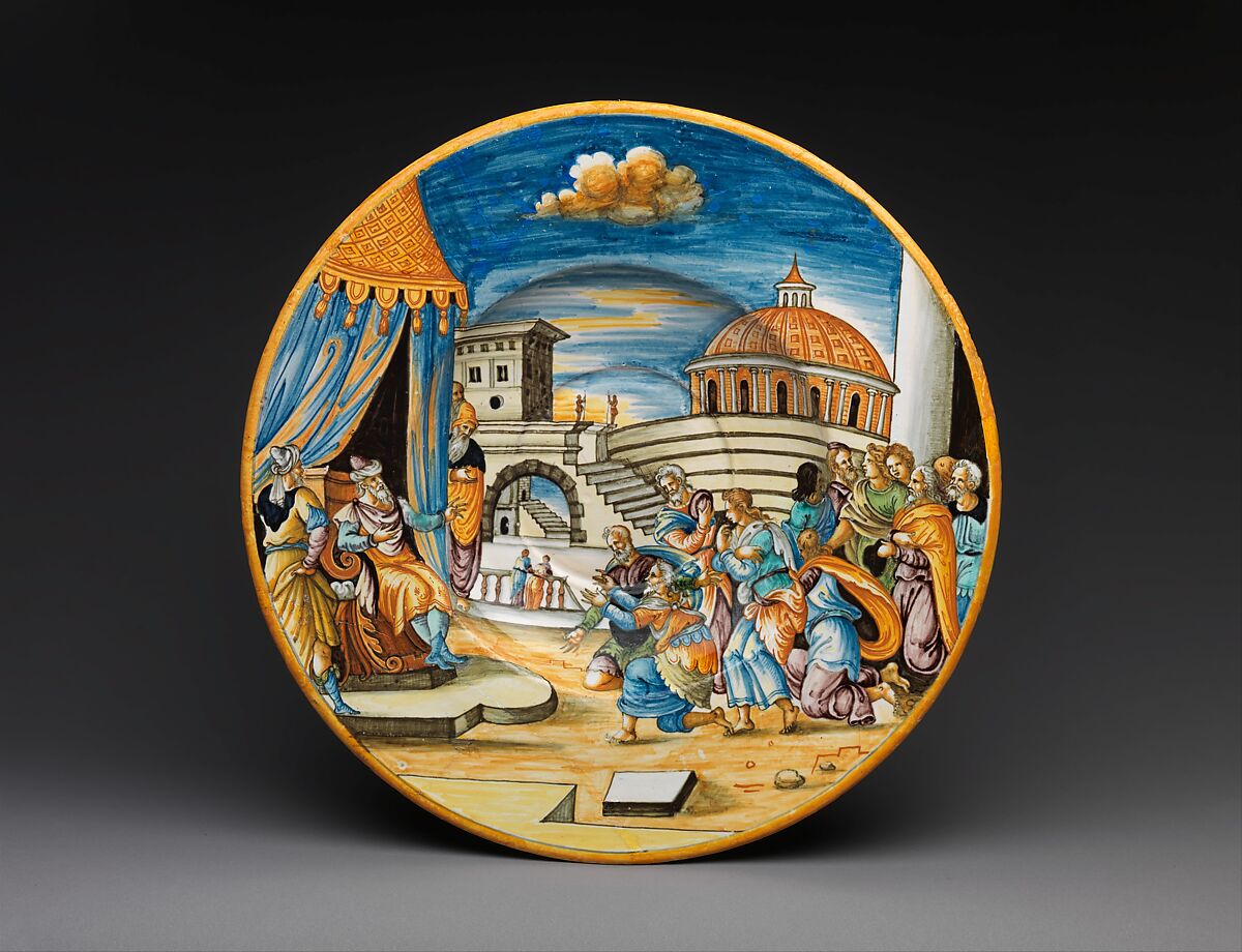 Dish with Joseph and His Brothers, Probably Workshop of Antoine Conrade and his family, Faïence (tin-glazed earthenware), French, Nevers 