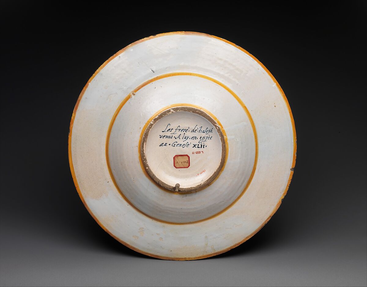 Dish with Joseph and His Brothers, Probably Workshop of Antoine Conrade and his family, Faïence (tin-glazed earthenware), French, Nevers