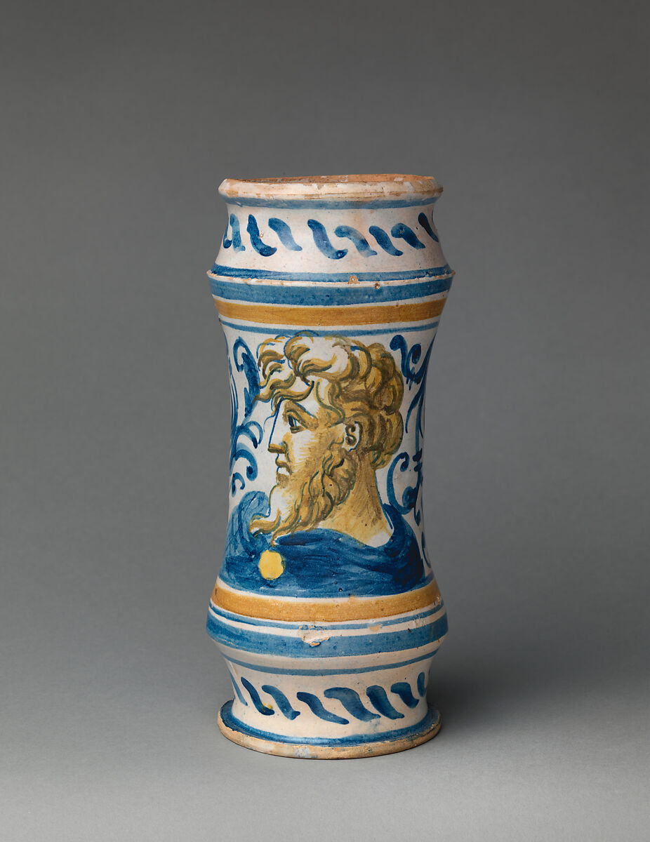 Albarello, Workshop of Masséot Abaquesne (French, active 1538–57), Faience (tin-glazed earthenware), French, Rouen 