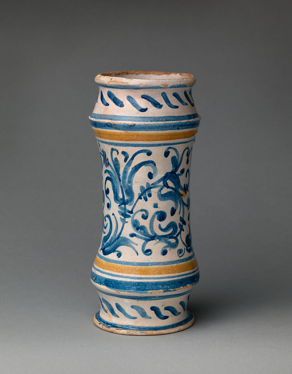 Albarello, Workshop of Masséot Abaquesne (French, active 1538–57), Faience (tin-glazed earthenware), French, Rouen
