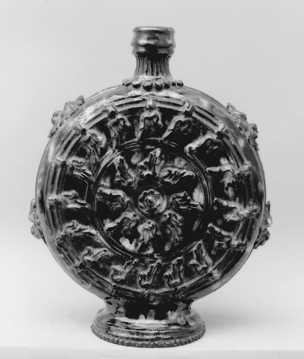 Pilgrim bottle, Faience (tin-glazed earthenware), possibly French, Rouen 