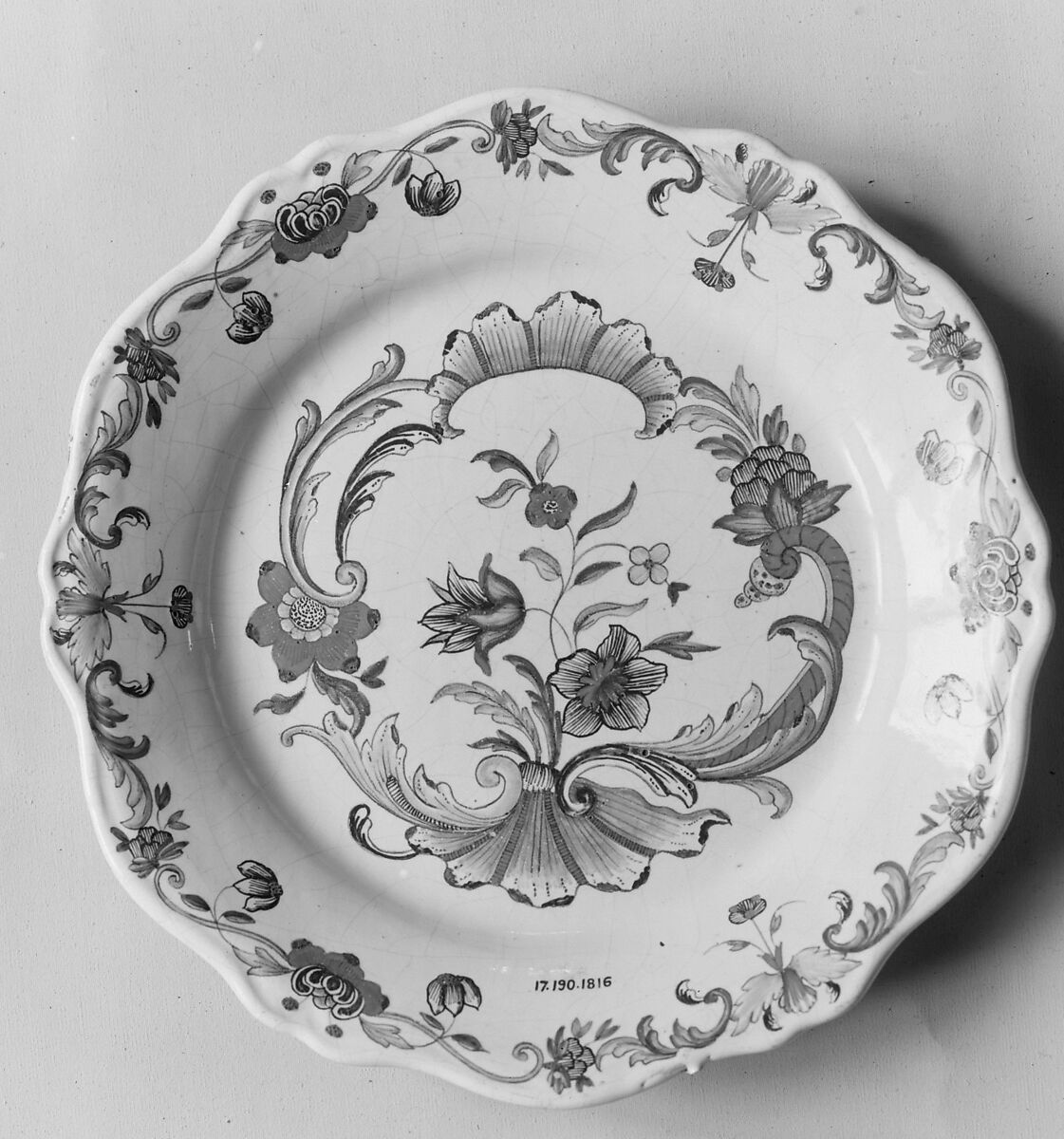 Plate, Pierre-Clement Caussey (active 1742–82), Faience (tin-glazed earthenware), French, Rouen or Quimper 