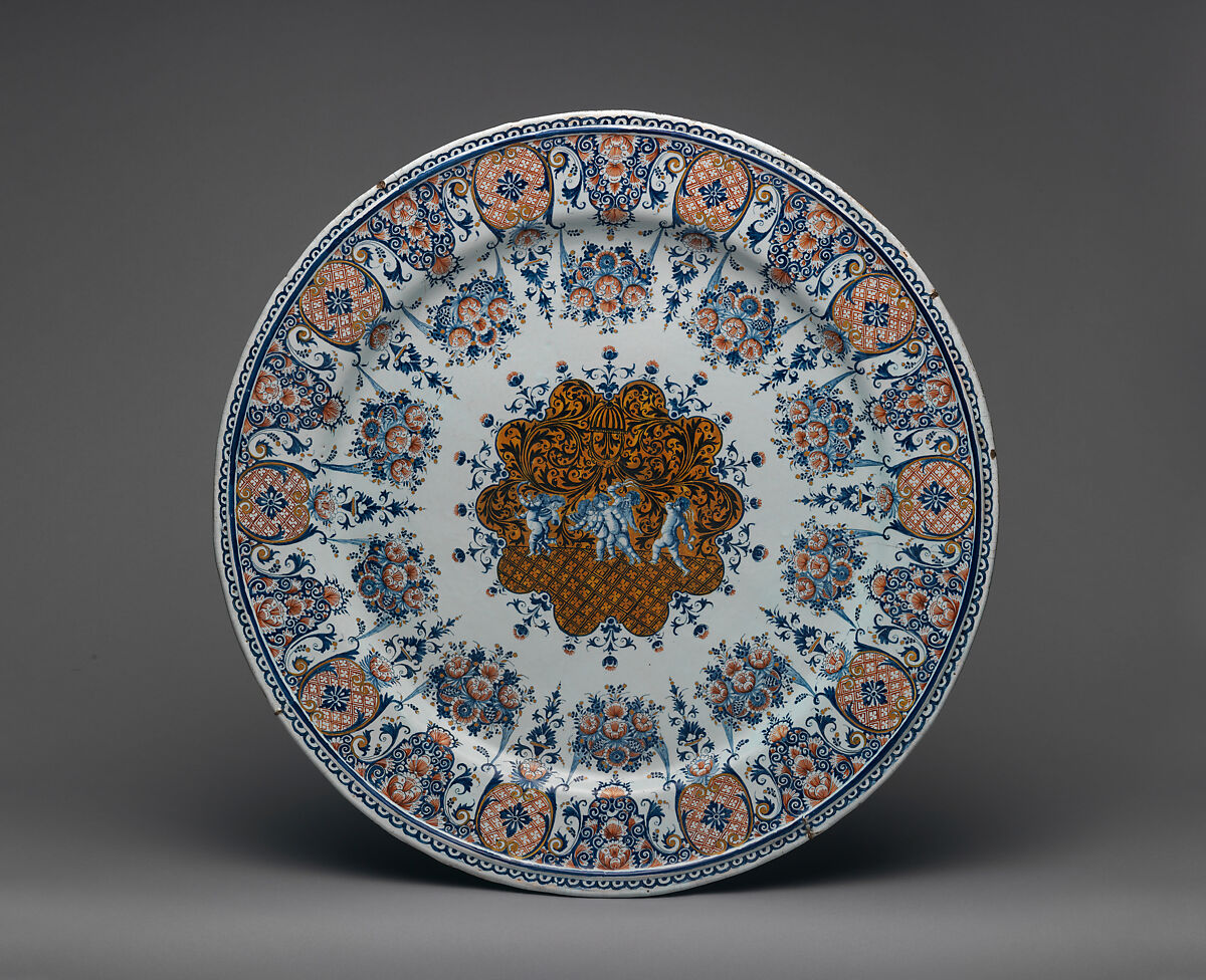 Plateau, After a print by Pierre Brebiette (French, Mantes-sur-Seine ca. 1598–1642 Paris), Faience (tin-glazed earthenware), French, Rouen 