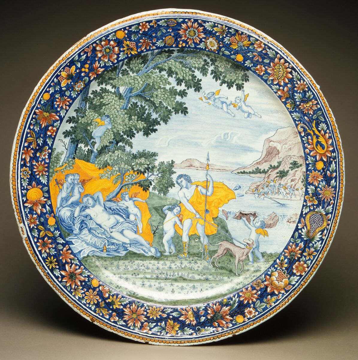 Plateau, Painted decoration by Claude Borne (French), Faience (tin-glazed earthenware), French, Rouen 