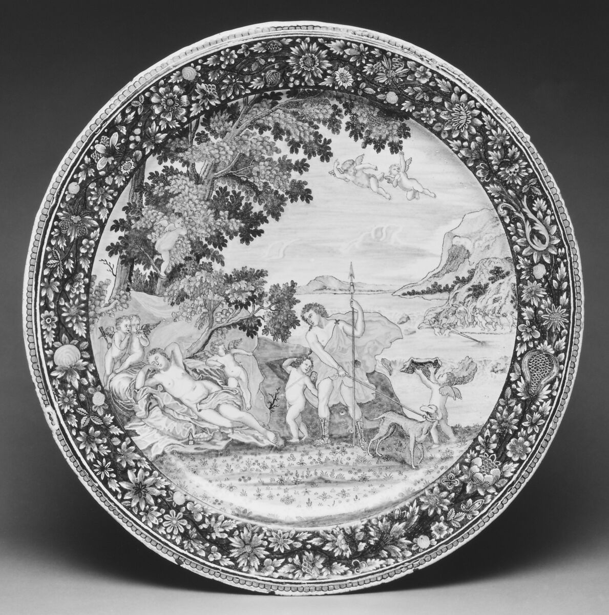 Plateau, Painted decoration by Claude Borne (French), Faience (tin-glazed earthenware), French, Rouen