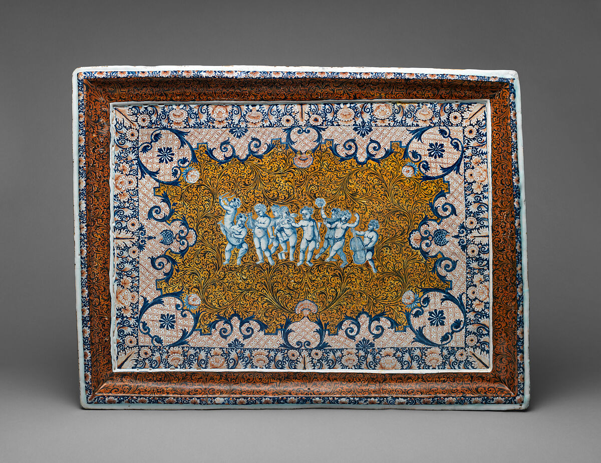Tea tray (Plateau), Based on engravings by Pierre Brebiette (French, Mantes-sur-Seine ca. 1598–1642 Paris), Faience (tin-glazed earthenware), French, Rouen 