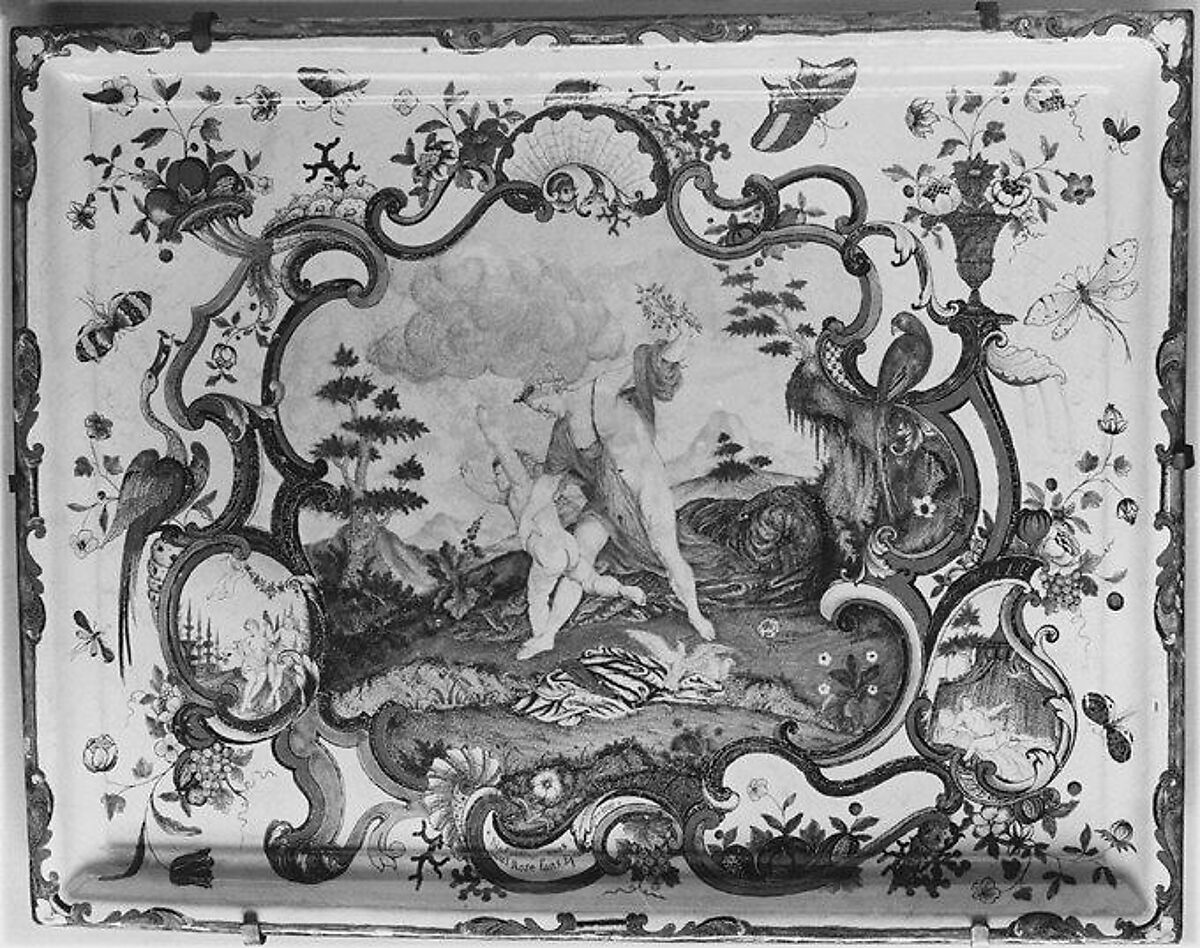 Tea tray (Plateau), The Muses Master, Faience (tin-glazed earthenware), French, Rouen 
