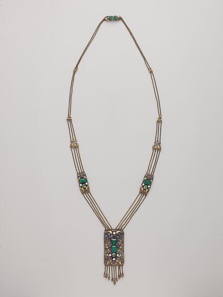Necklace, Frank Gardner Hale (1876–1945), 18kt yellow gold, silver, peridots, amethysts, tourmalines, sapphires, and pearls., American 