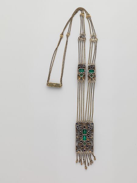 Necklace, Frank Gardner Hale (1876–1945), 18kt yellow gold, silver, peridots, amethysts, tourmalines, sapphires, and pearls., American