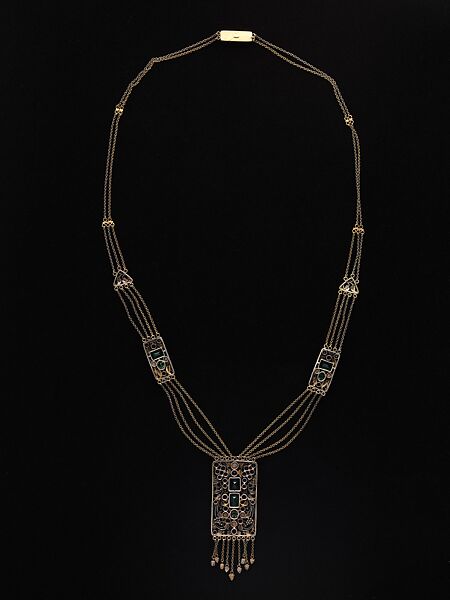 Necklace, Frank Gardner Hale (1876–1945), 18kt yellow gold, silver, peridots, amethysts, tourmalines, sapphires, and pearls., American