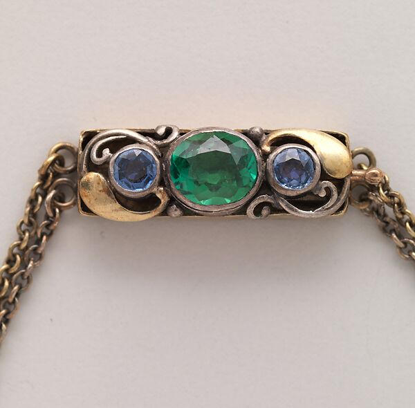 Necklace, Frank Gardner Hale (1876–1945), 18kt yellow gold, silver, peridots, amethysts, tourmalines, sapphires, and pearls., American