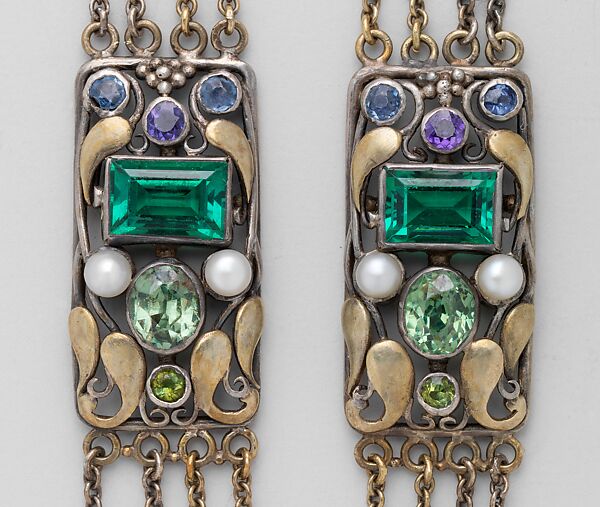 Necklace, Frank Gardner Hale (1876–1945), 18kt yellow gold, silver, peridots, amethysts, tourmalines, sapphires, and pearls., American