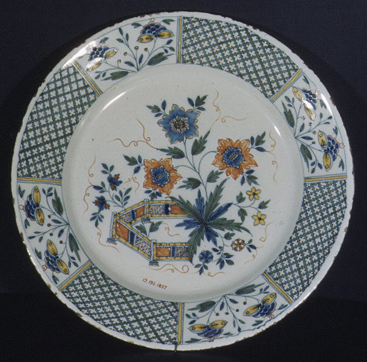 Plate, Factory of Jean-Baptiste Guillibaud (working 1720–39), Faience (tin-glazed earthenware), French, Rouen 