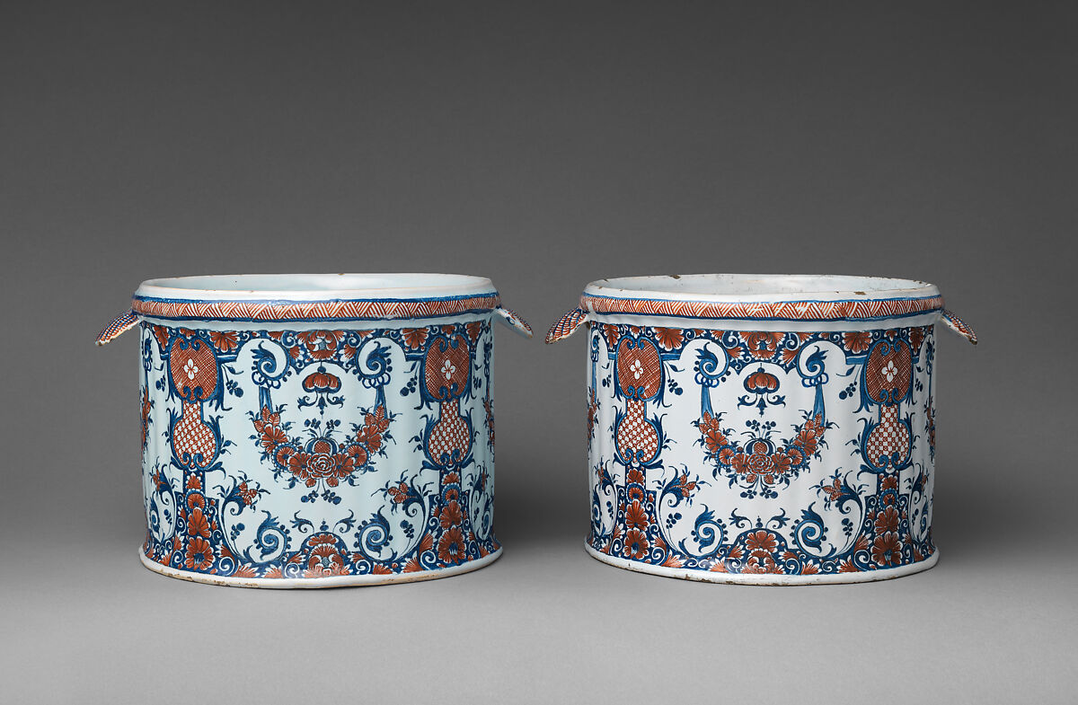 Pair of jardinières or wine coolers, Faience (tin-glazed earthenware), French, Rouen 