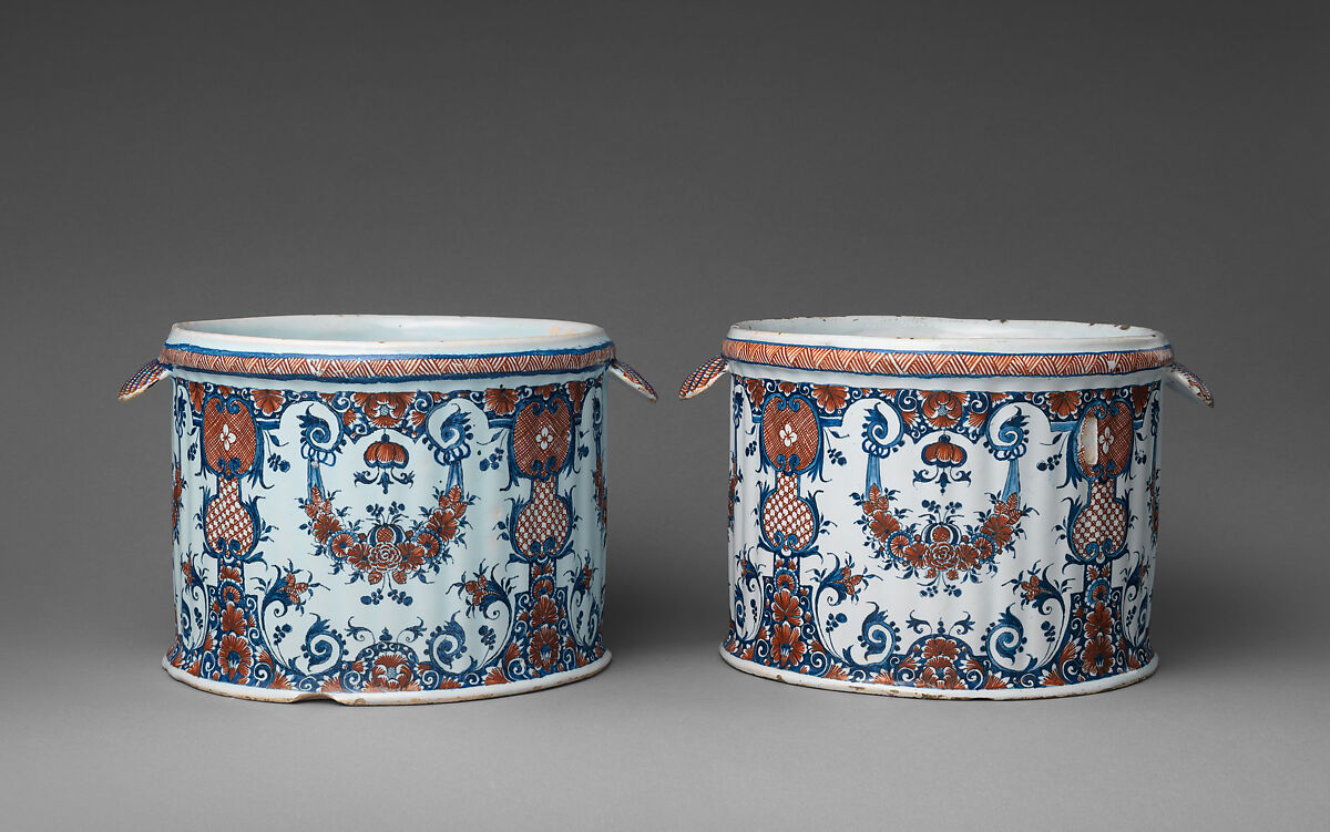 Pair of jardinières or wine coolers, Faience (tin-glazed earthenware), French, Rouen