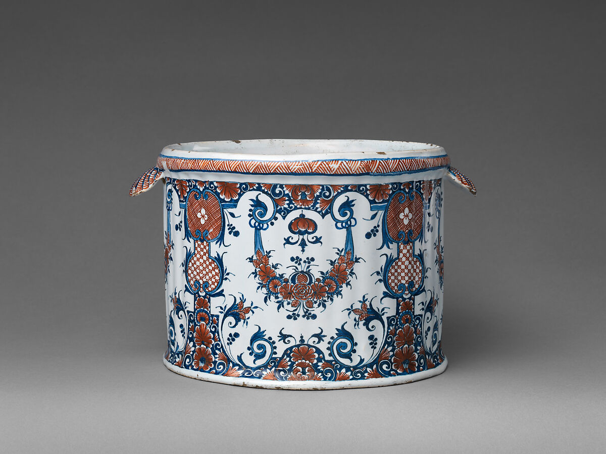 Pair of jardinières or wine coolers, Faience (tin-glazed earthenware), French, Rouen