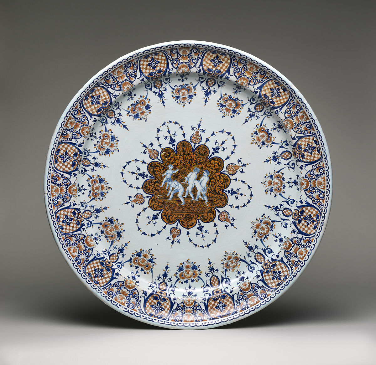 Plateau, After a design by Jacques Stella (French, Lyons 1596–1657 Paris), Faience (tin-glazed earthenware), French, Rouen 