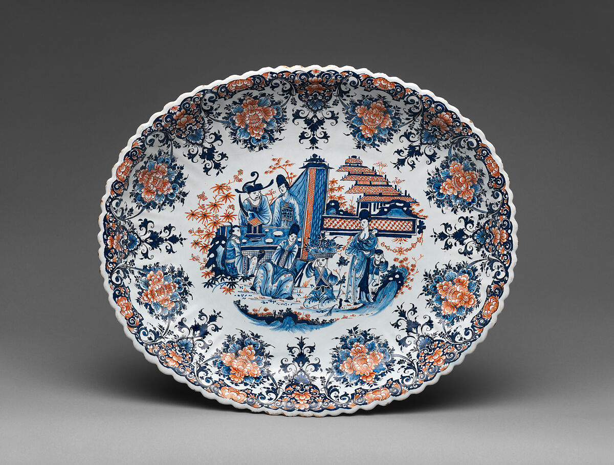 Plateau, Faience (tin-glazed earthenware), French, Rouen 